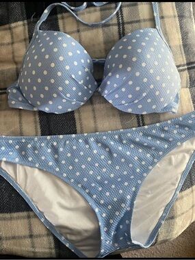 Shade & Shore Light Blue and White Polka Dot Push-Up Bikini Set